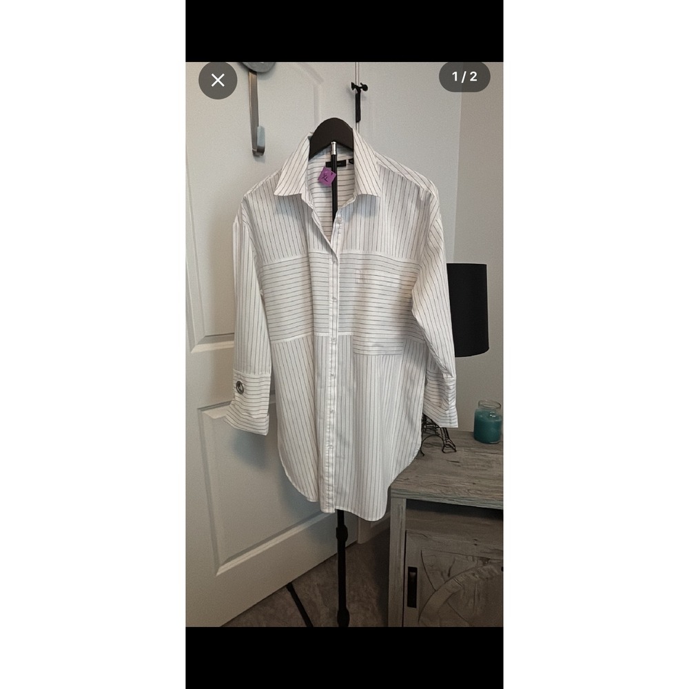 Halogen White Pinstripe Button Down Long Sleeve O… - image 1